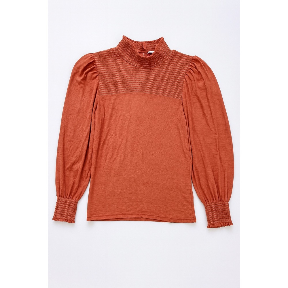 Nation LTD Women's Zahara Top Smocked Mock Neck Long Sleeve Coral Blouse- Size S